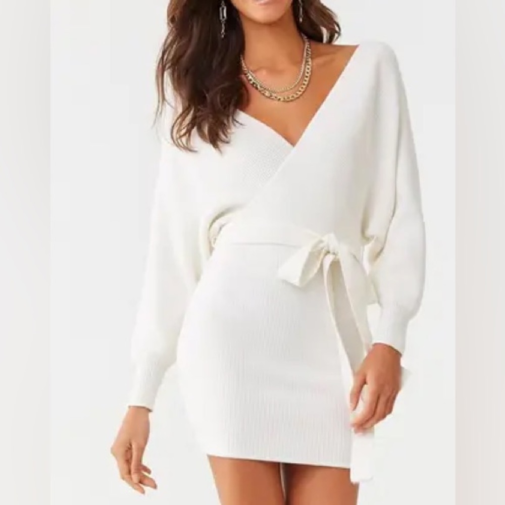 Surplise Tunic Sweater Dress Ribbed Knit Belted